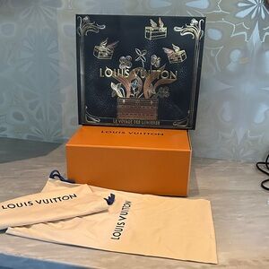 Louis Vuitton dark blue and Gold Artistic Bag + a box+two shoe bags